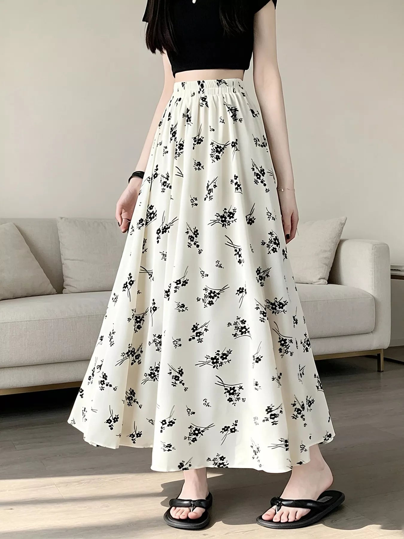 Floral Print A-Line Skirt