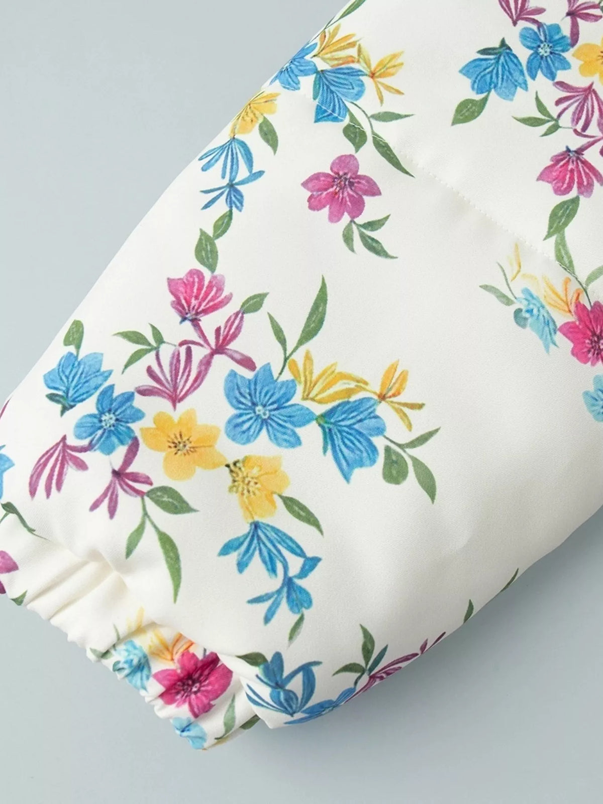 Floral Print Puffer Jacket in White by Prisca