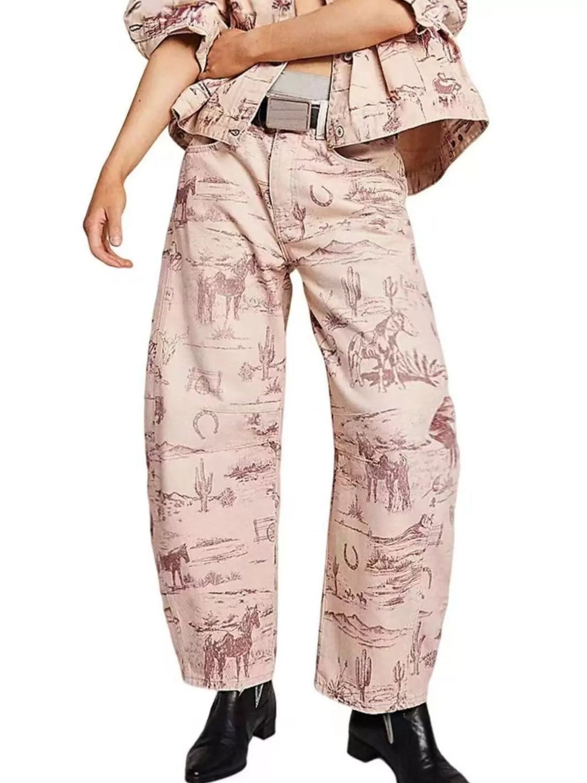 Printed Wide Leg Jeans
