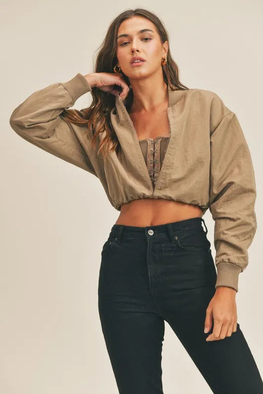 Two-Way Long Sleeve Jacket in Mocha