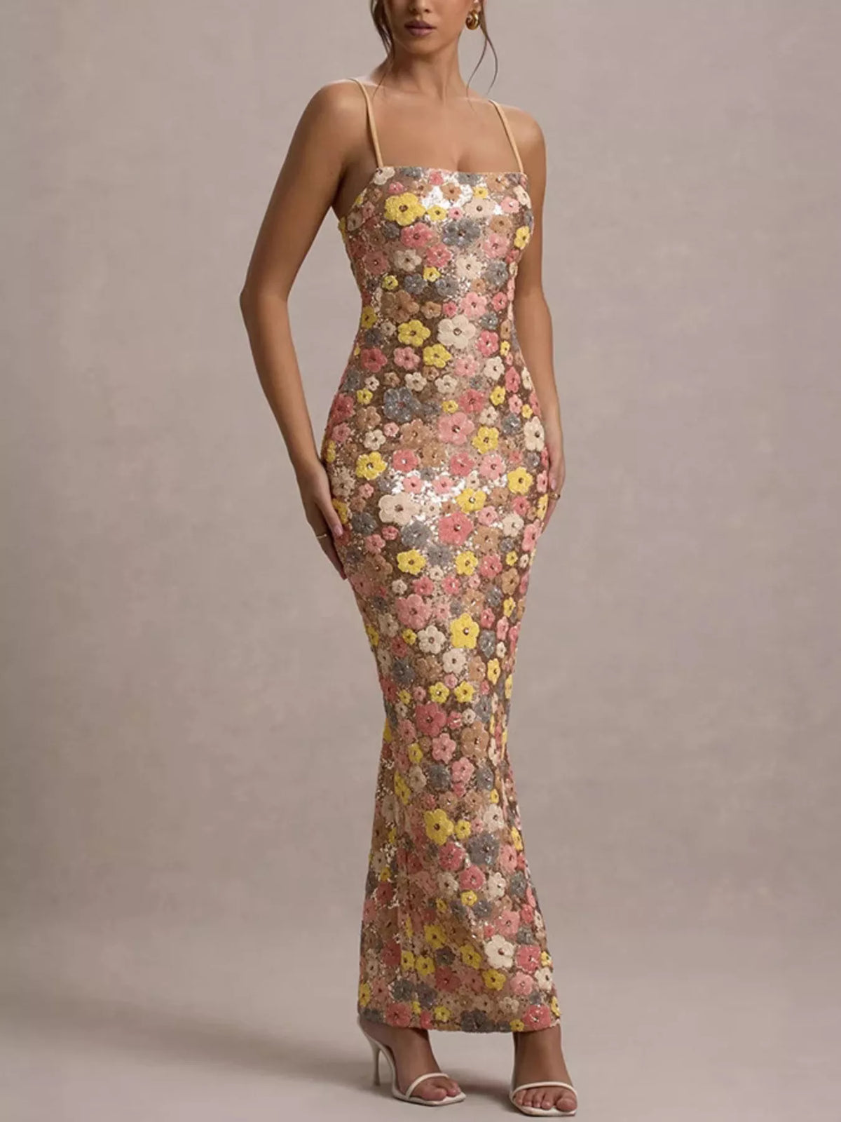 Sequin Embellished Bodycon Maxi Dress in Multicolor