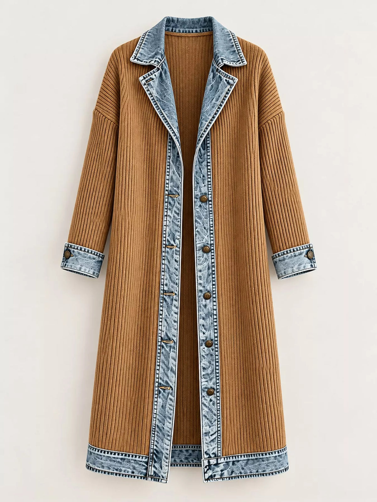Denim-Trimmed Longline Cardigan