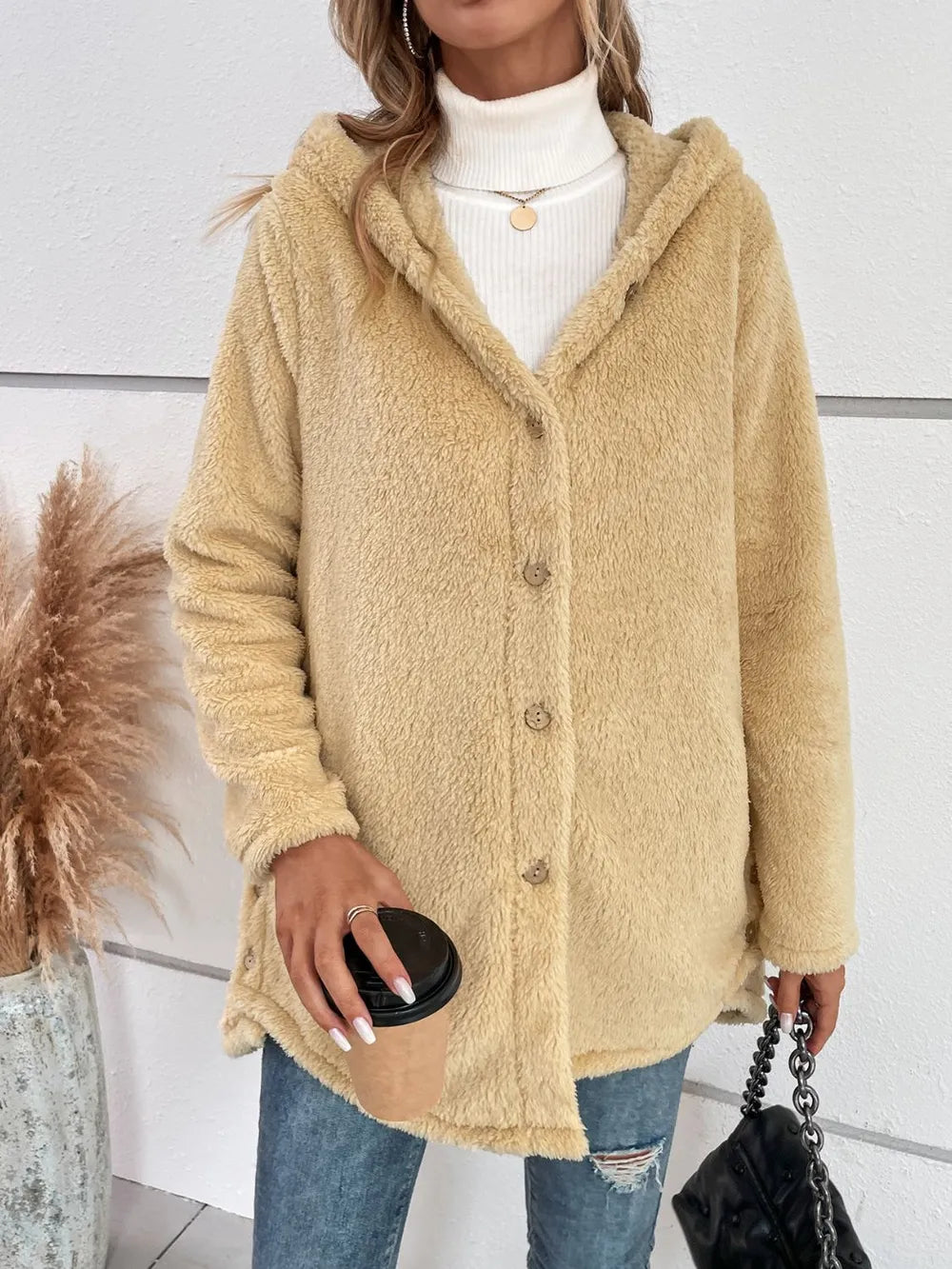 Fuzzy Hooded Jacket in Pastel Yellow