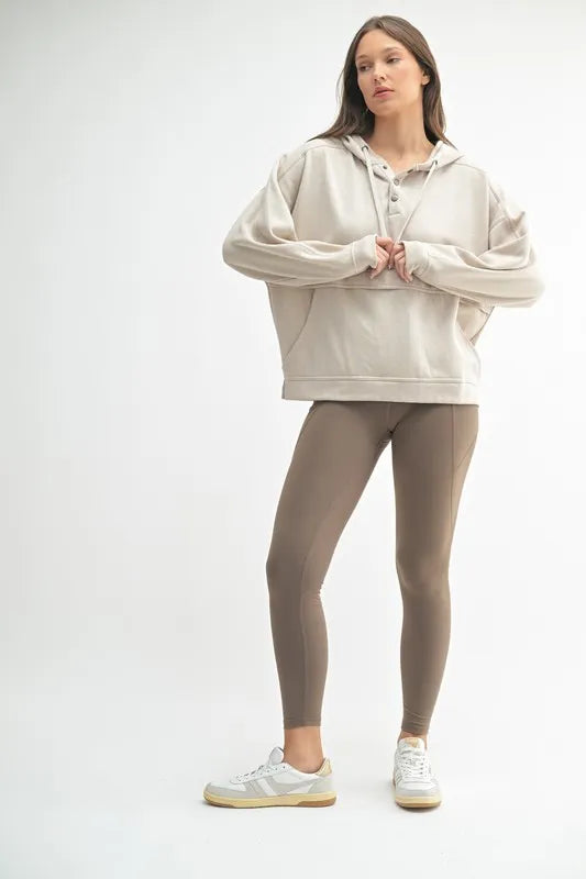 MONO B Drift Burnout Fleece Snap Hoodie in Natural