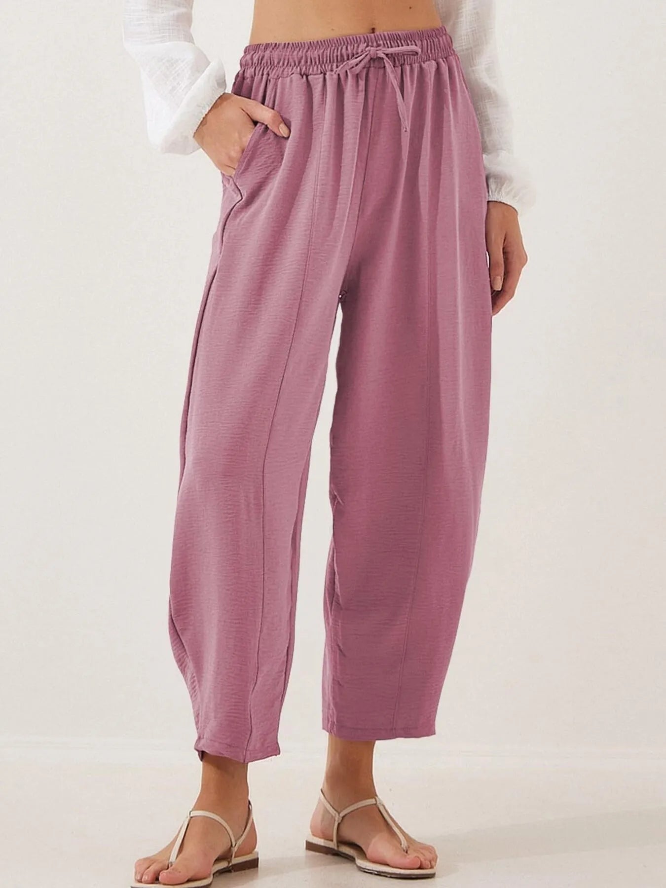 Drawstring Wide Leg Cropped Pants