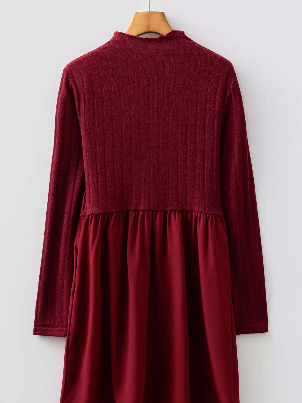 Frilled Neck Patchwork Mini Dress in Burgundy