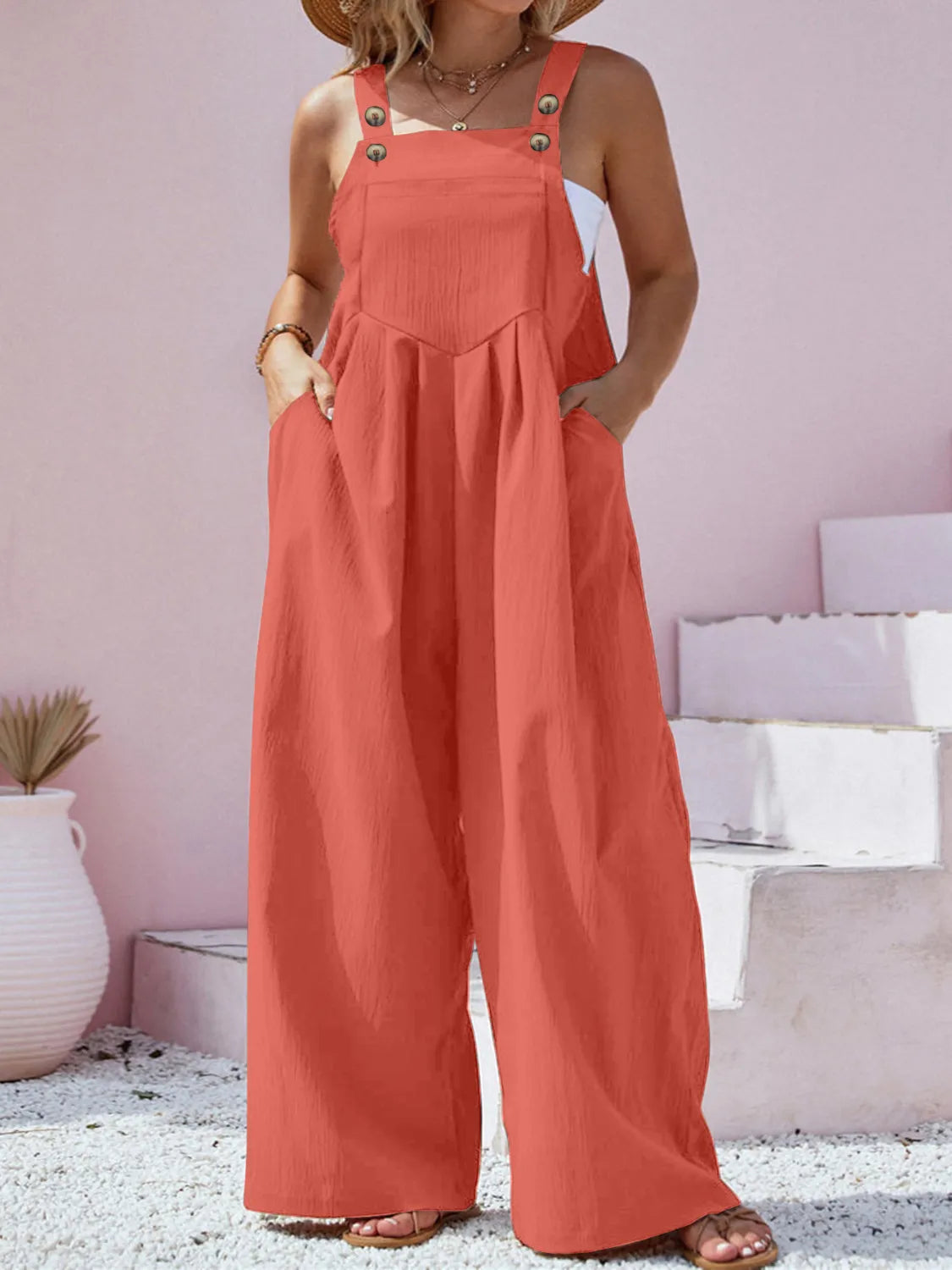 Square Neck Wide Leg Overalls in Plus Size