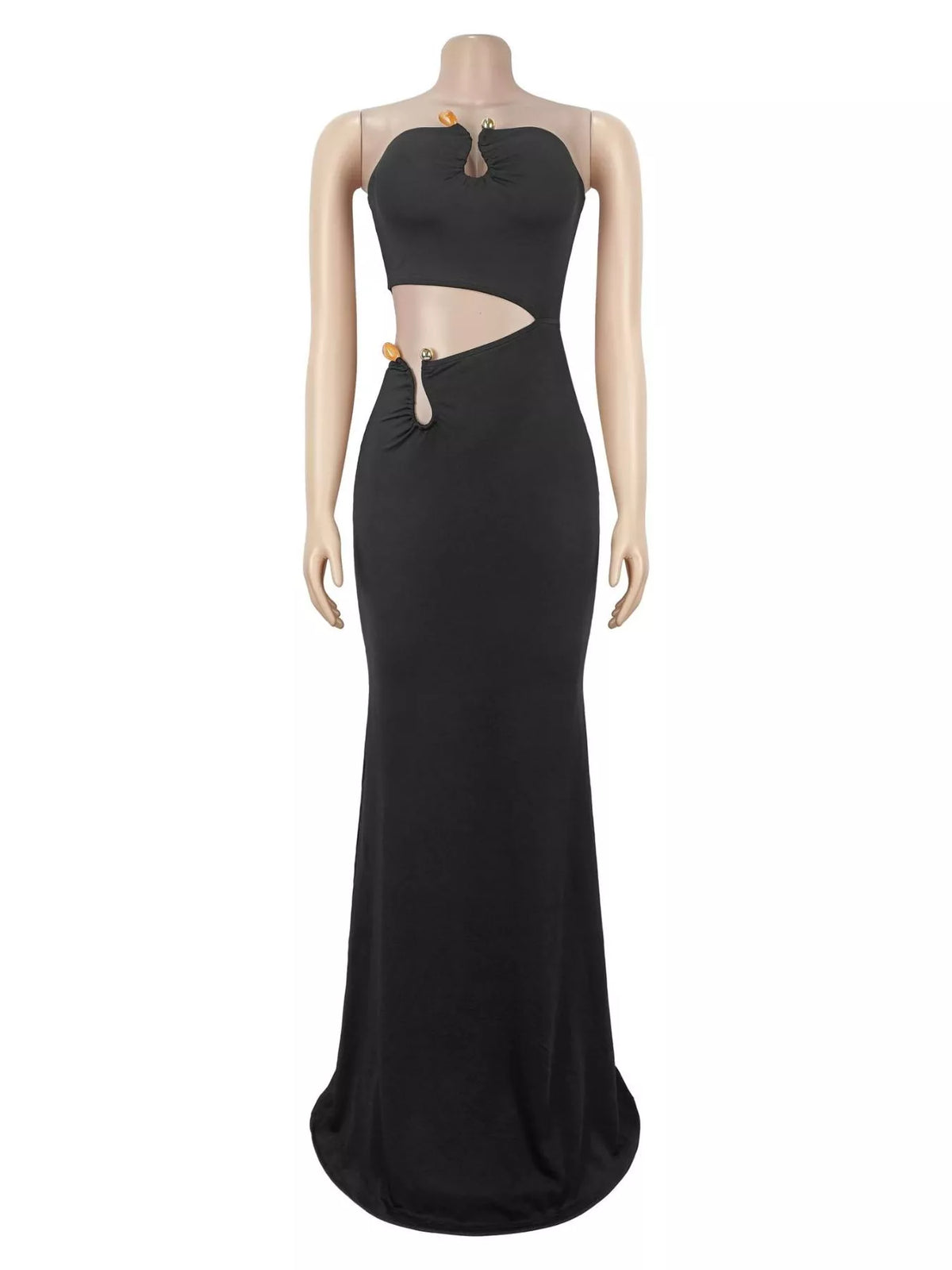 Strapless Cutout Maxi Dress with Ruched Detail