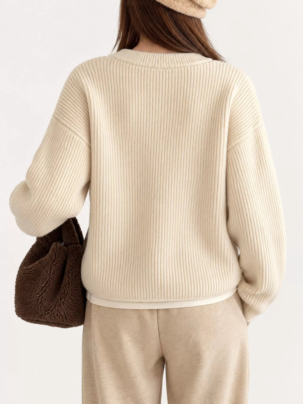 Zip-Up Dropped Shoulder Ribbed Cardigan