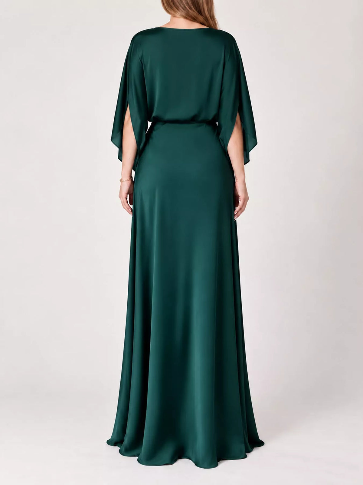 Satin Cape-Sleeve Maxi Dress