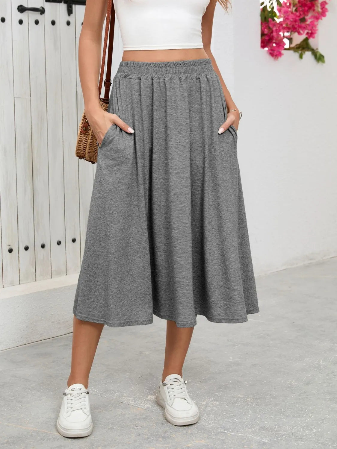 Elastic-Waist Skirt with Pockets