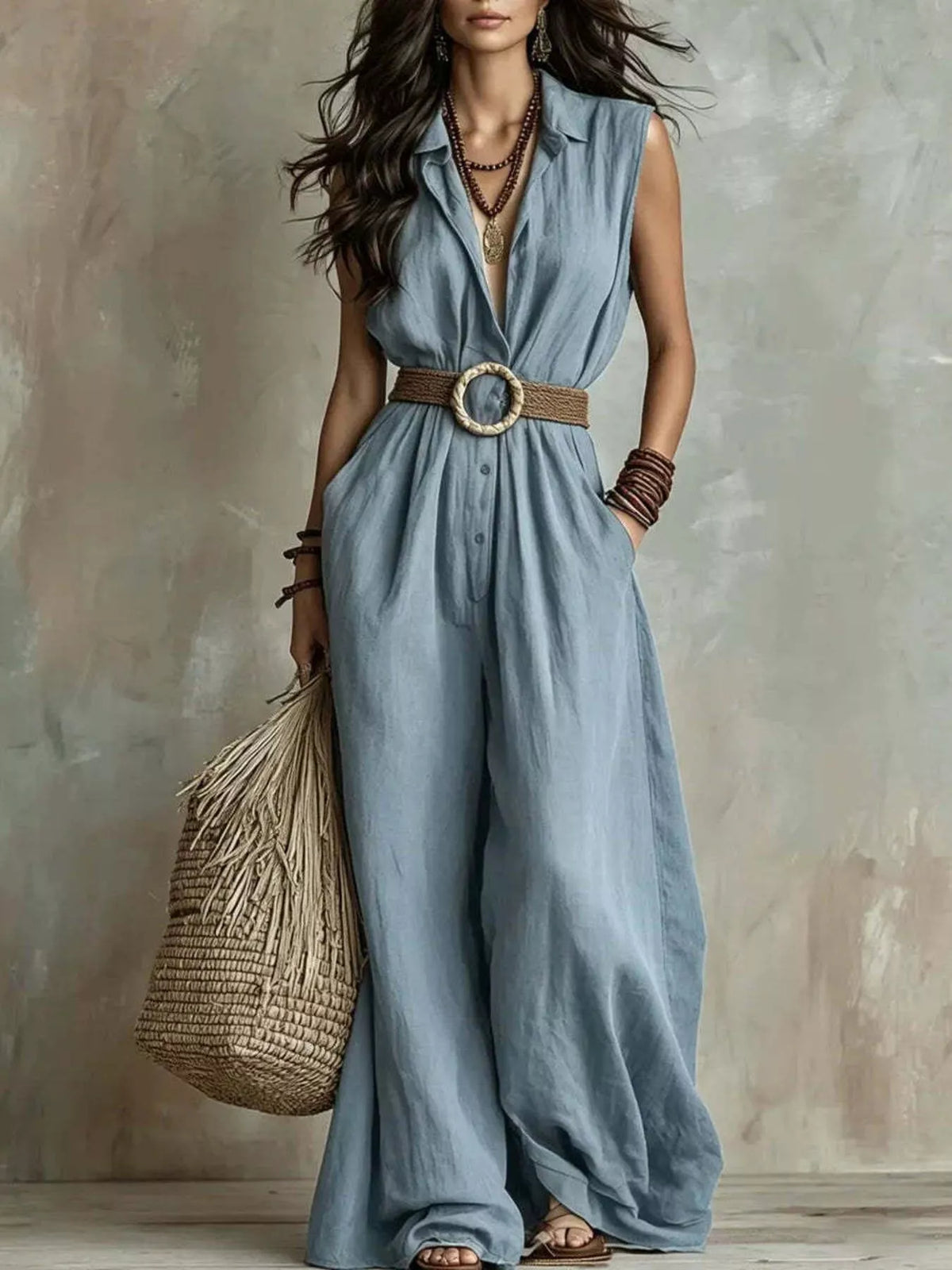 Sleeveless Wide-Leg Jumpsuit, Plus Size