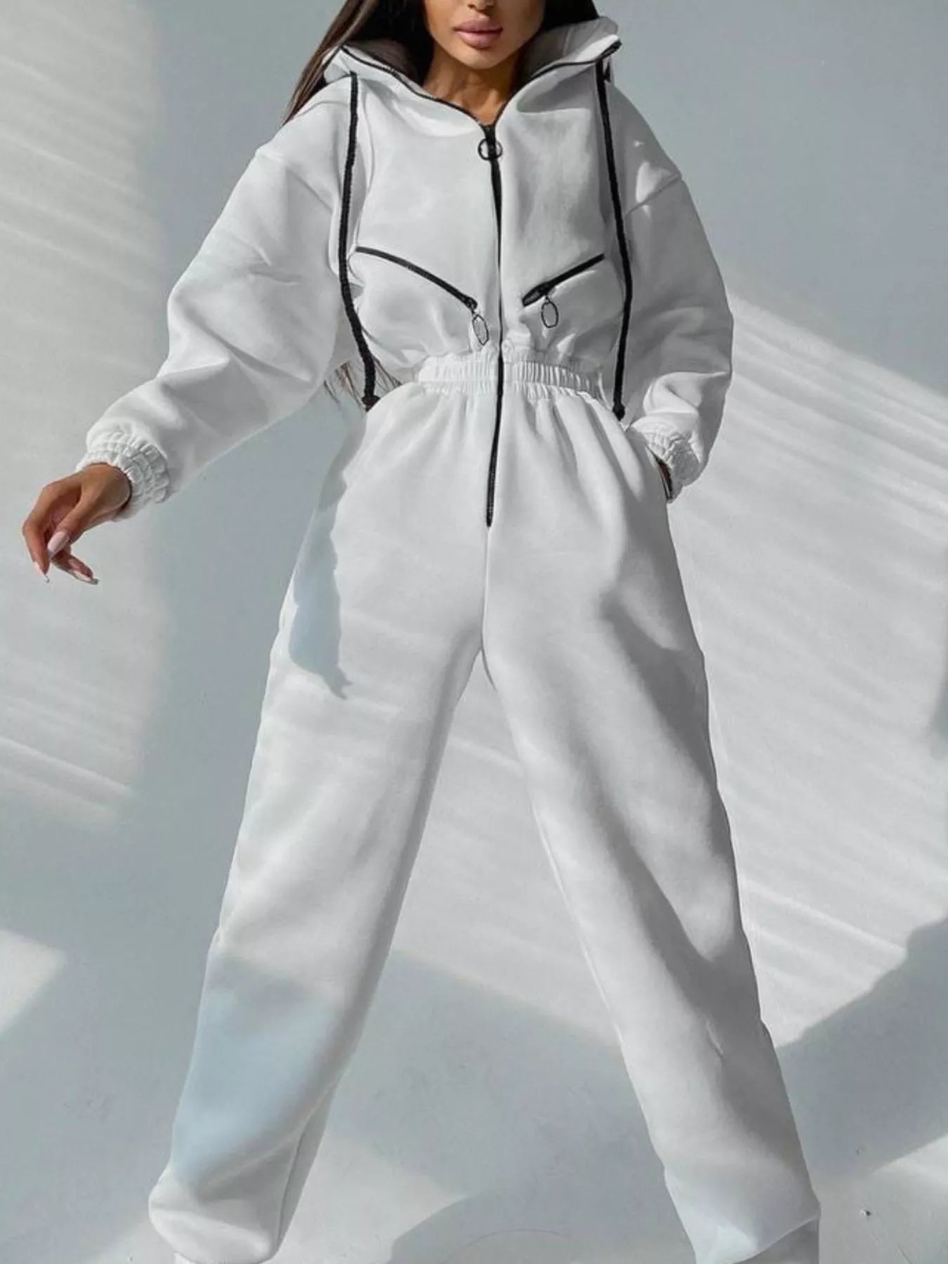 Zip Front Dropped Shoulder Jumpsuit