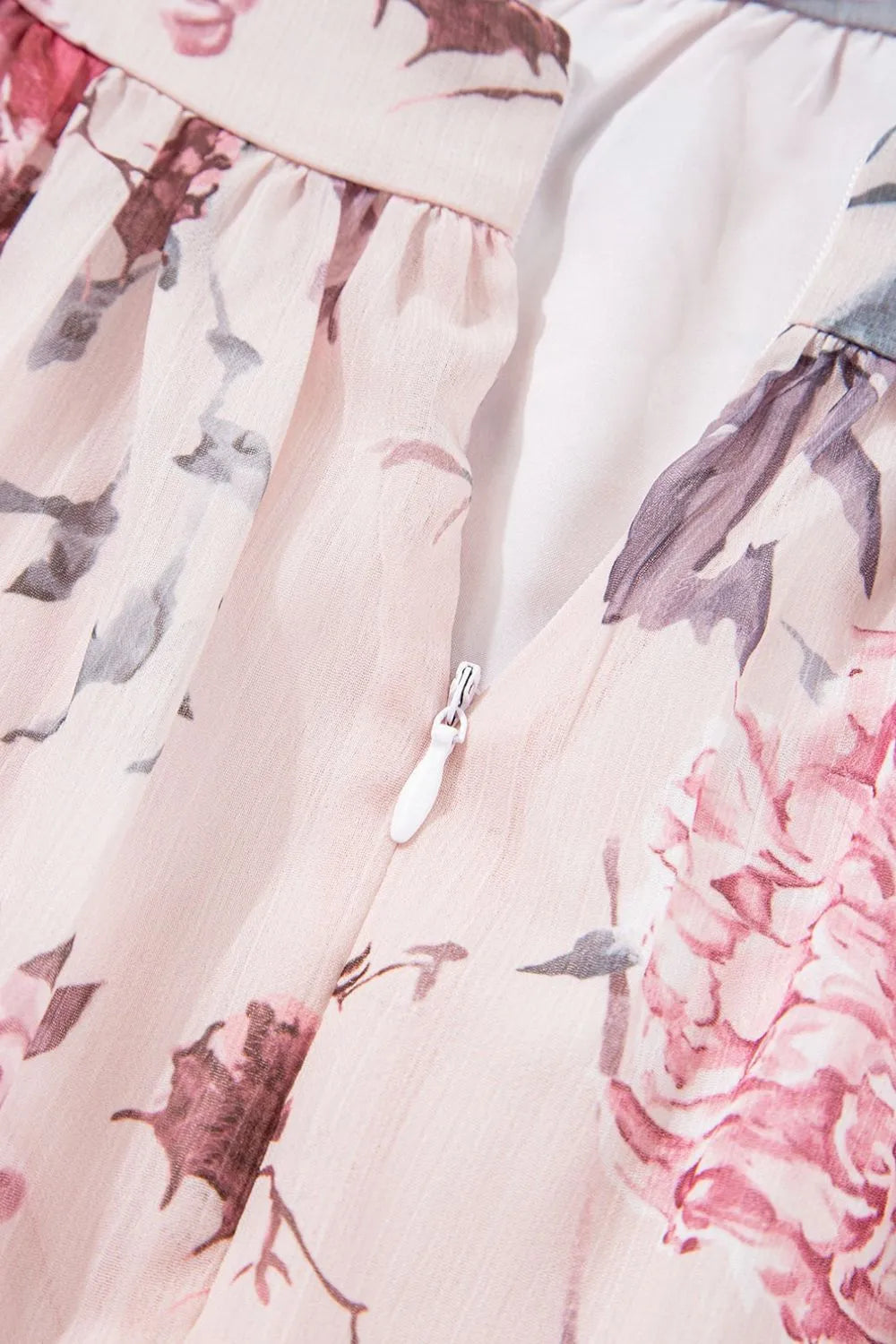 Floral Pleated Deep V Backless Maxi Dress in Blush Pink