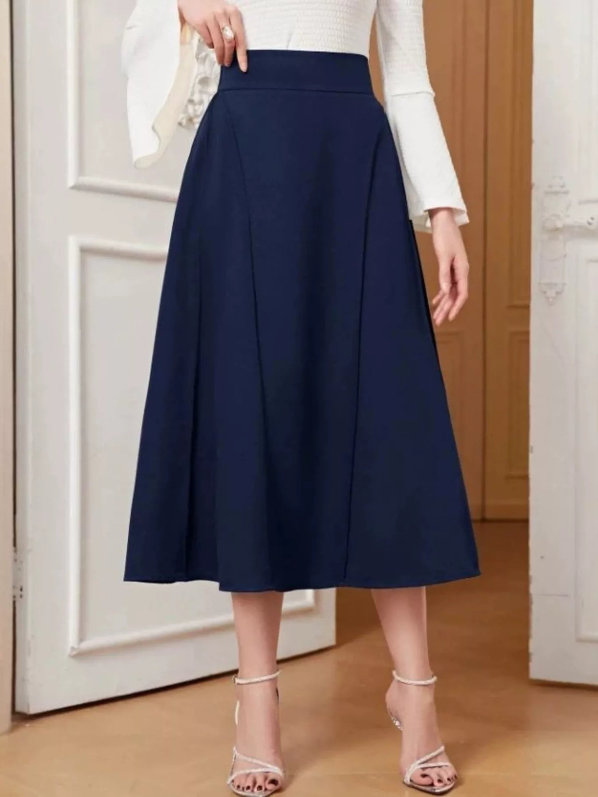 Dark Blue A-Line Midi Skirt