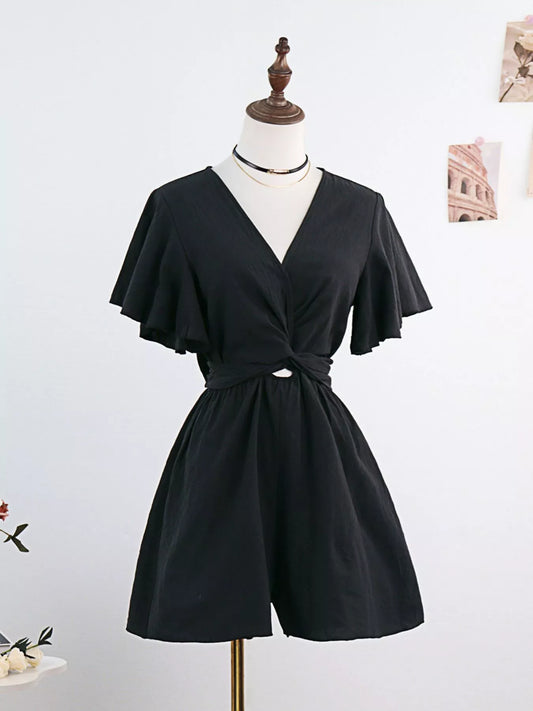 Tie Waist Flutter Sleeve Romper