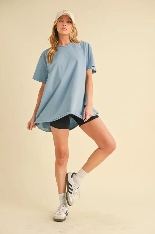 Oversized Round Neck T-Shirt in Blue