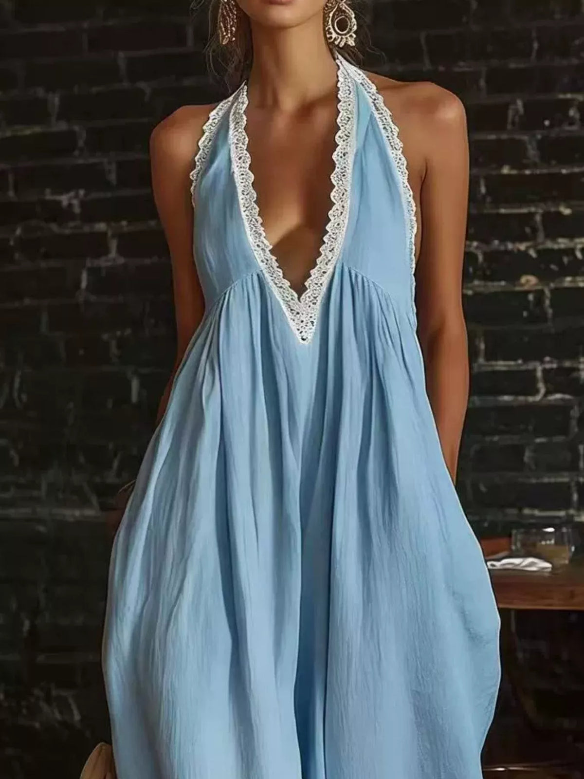 Lace Trim Wide-Leg Jumpsuit