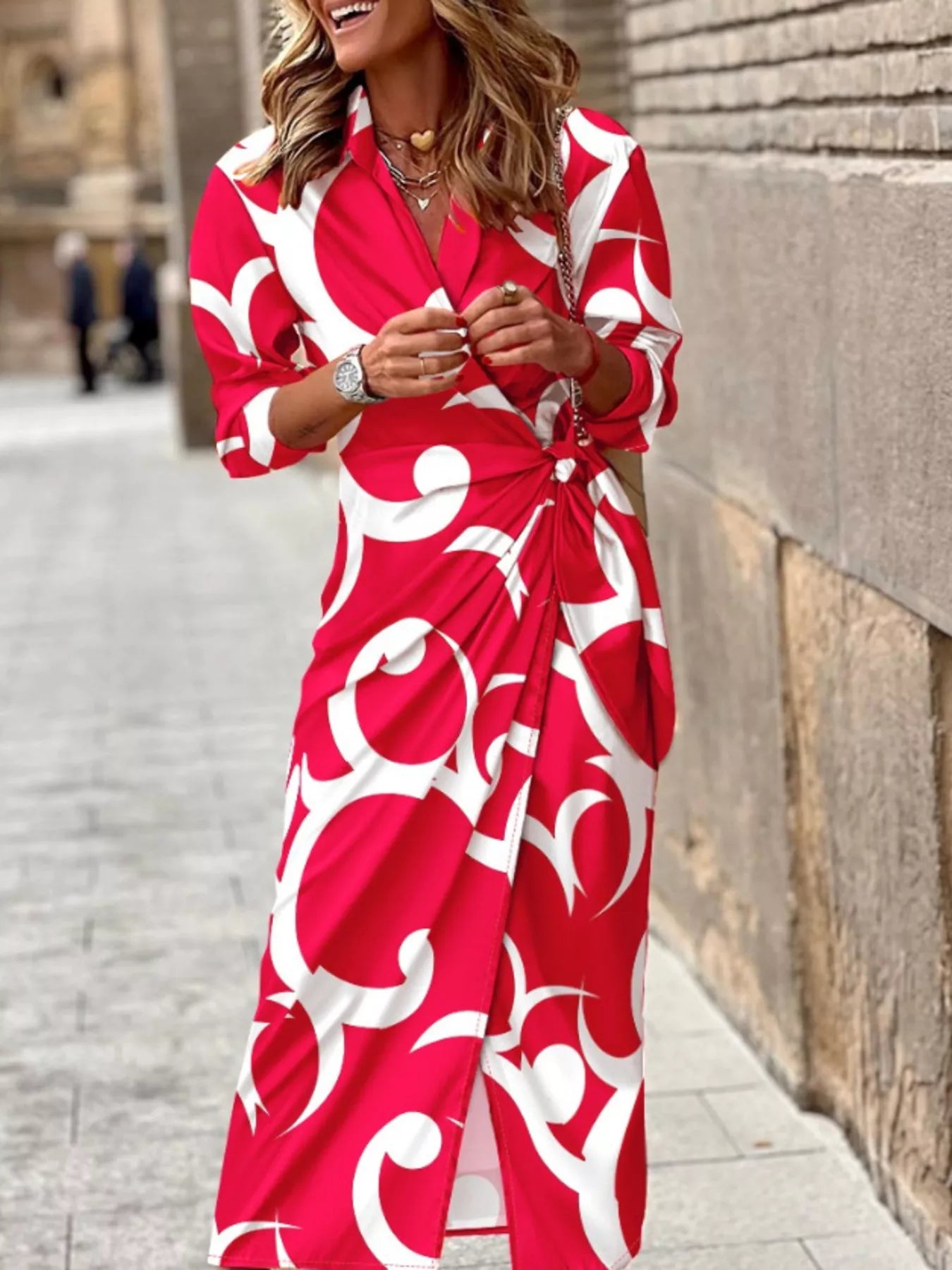 Printed Collared Shirt Dress