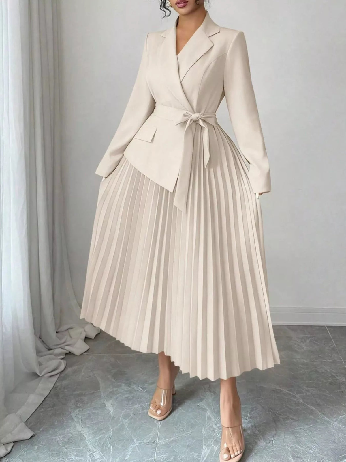Blazer-Style Pleated Midi Dress