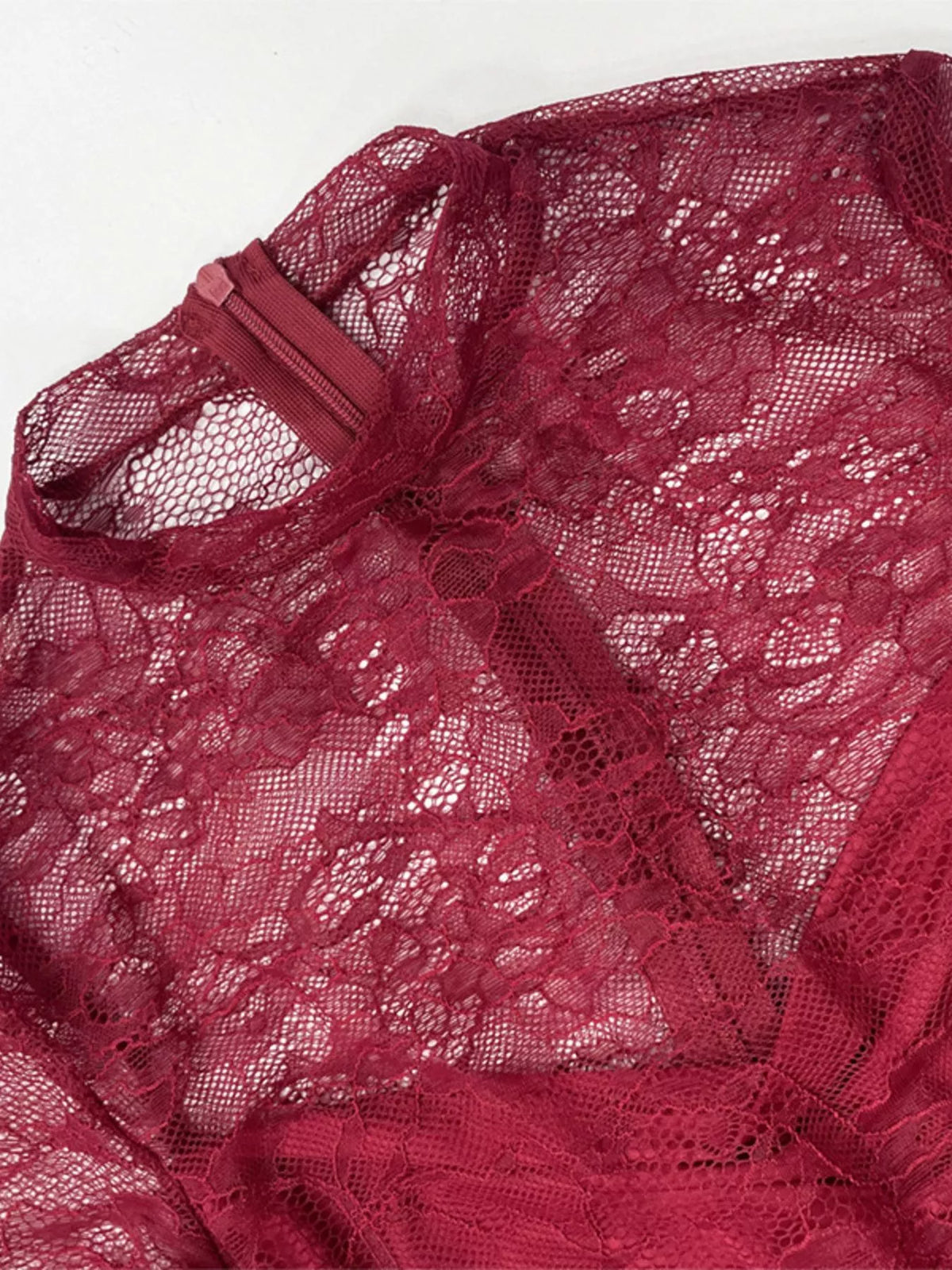 Lace Sheer Mock Neck Maxi Dress