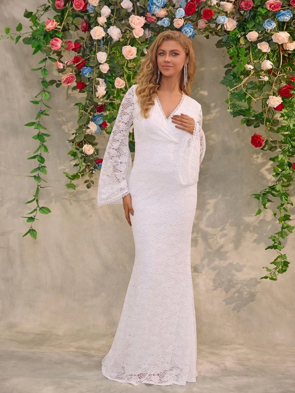 Lace Surplice Maxi Dress in White by Jubilair