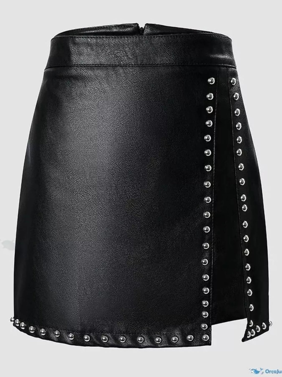 High-Waisted Studded Mini Skirt in Black