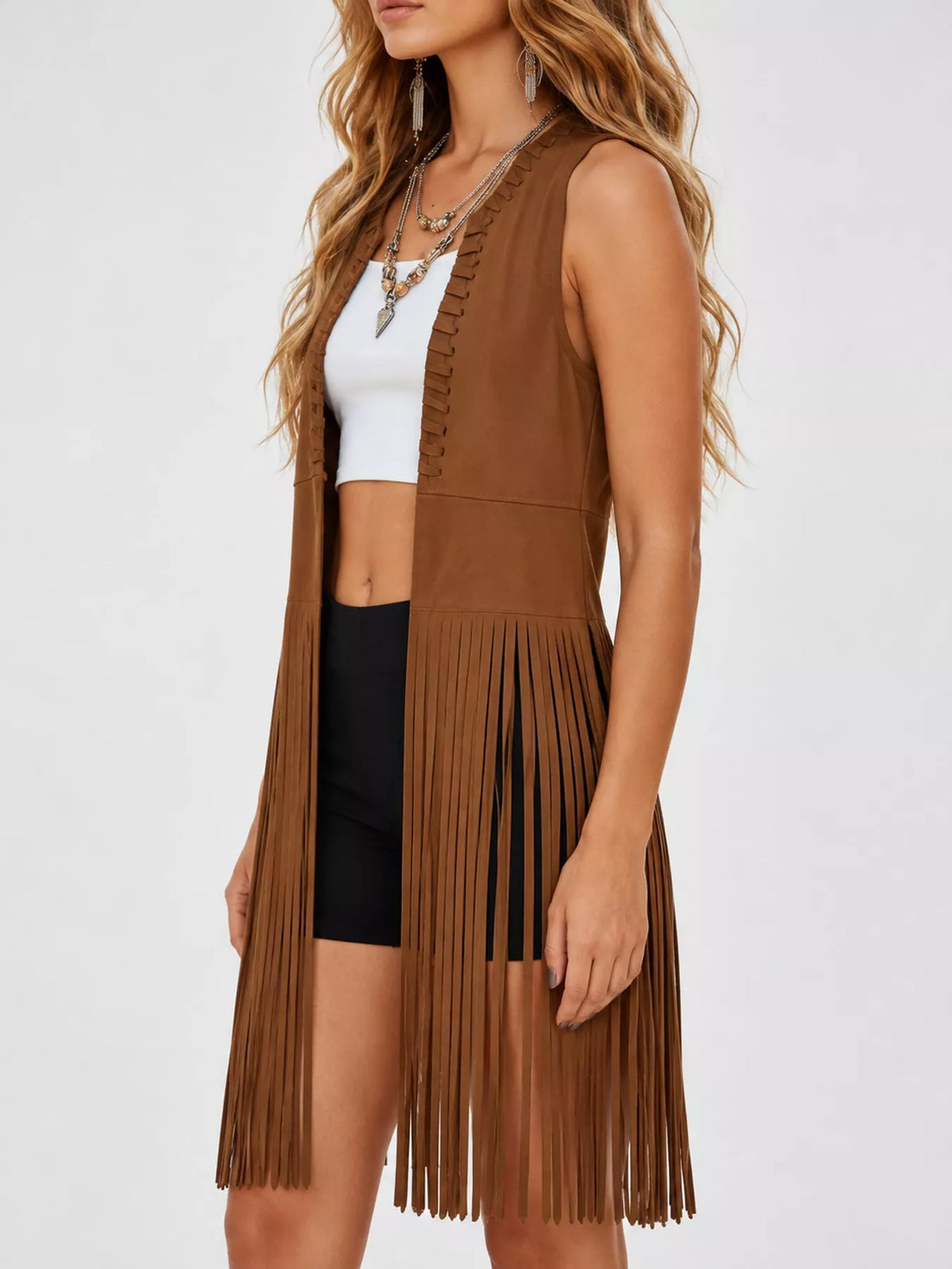 Fringed Sleeveless Vest Coat