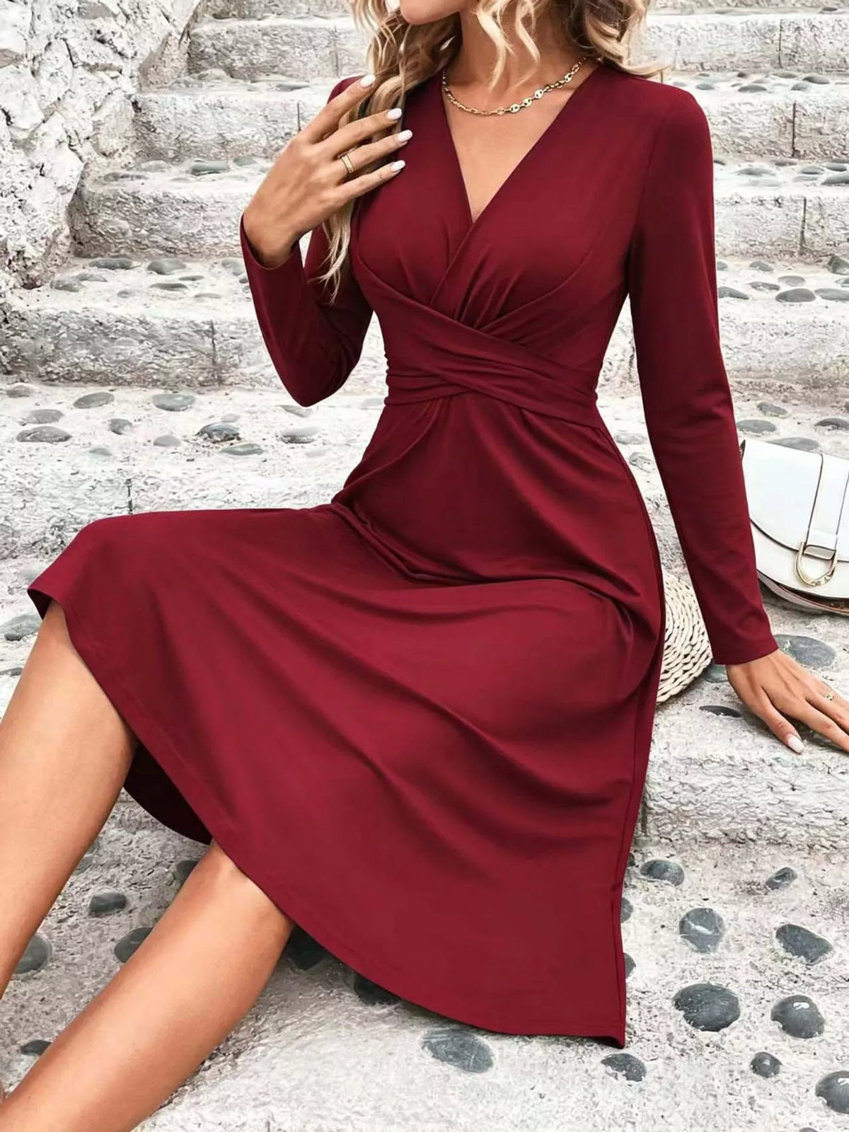 Crisscross Ruched Front Midi Dress