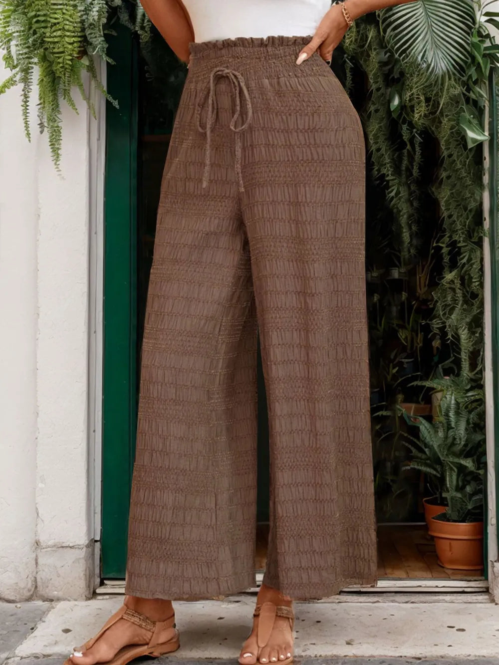 Tied Wide Leg Pants in Brown