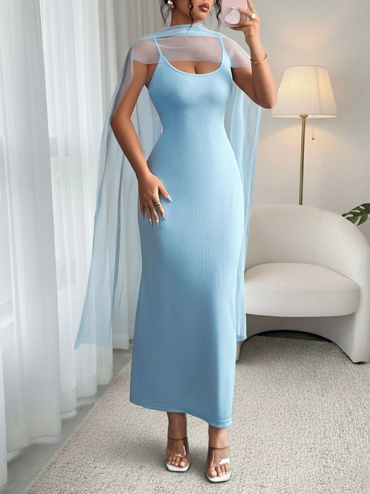 Scoop Neck Bodycon Maxi Dress in Blue