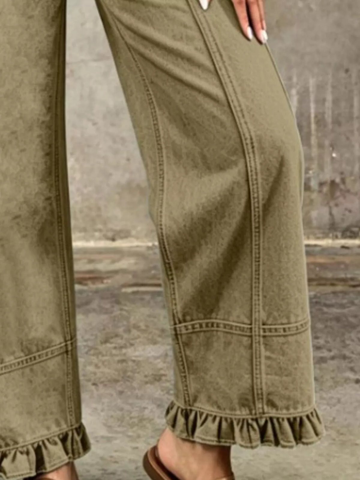 High-Waisted Wide-Leg Ruffle Hem Jeans by Invera