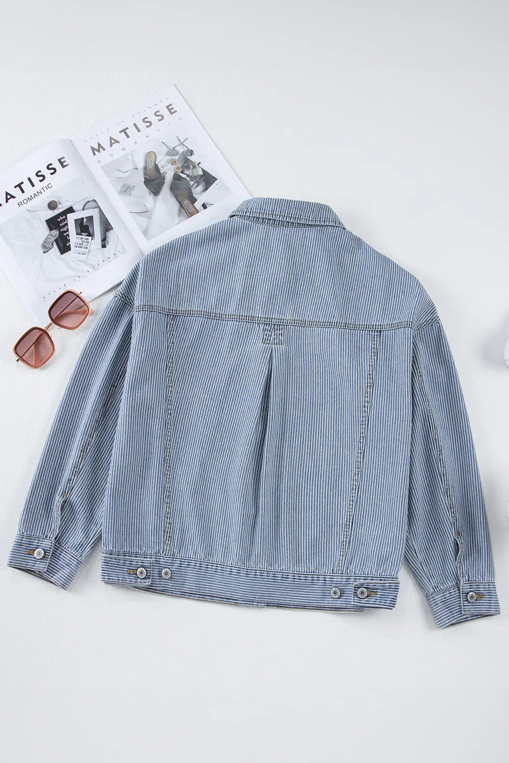 Striped Button-Up Denim Jacket