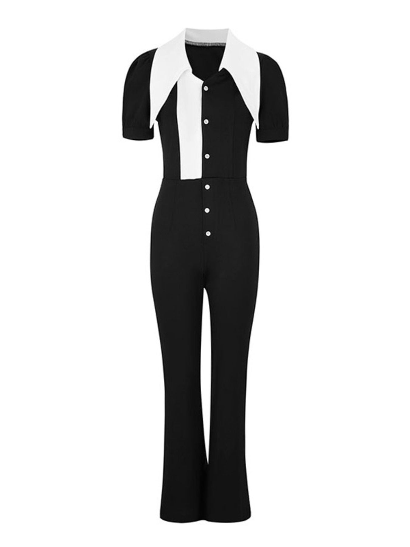 Button-Down Wide Leg Jumpsuit in Black