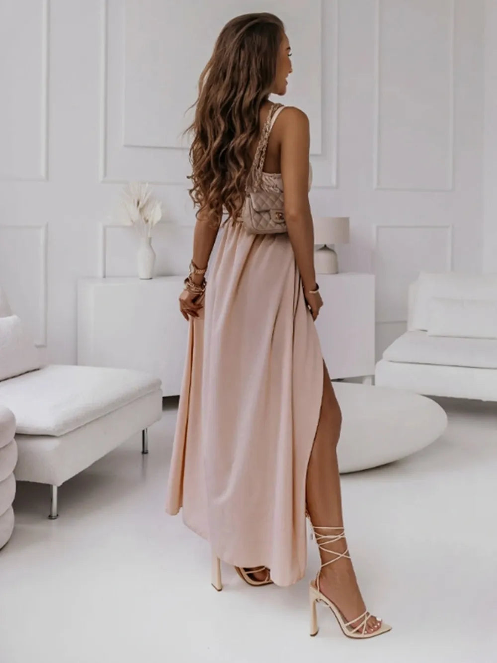 Tied Surplice Cami Dress in Pale Blush