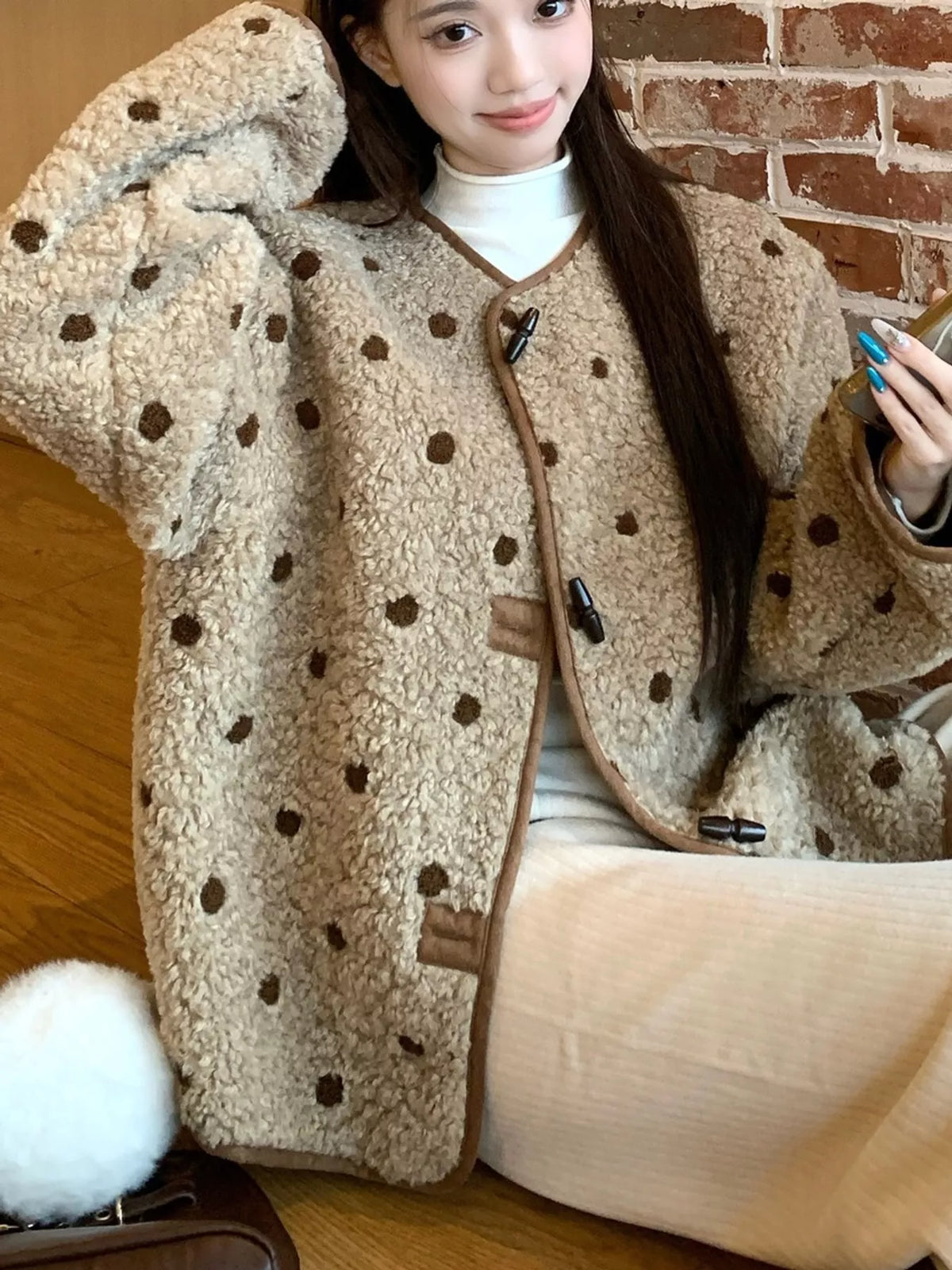Polka Dot Toggle Jacket in Brown in Brown-Reversible Jacket