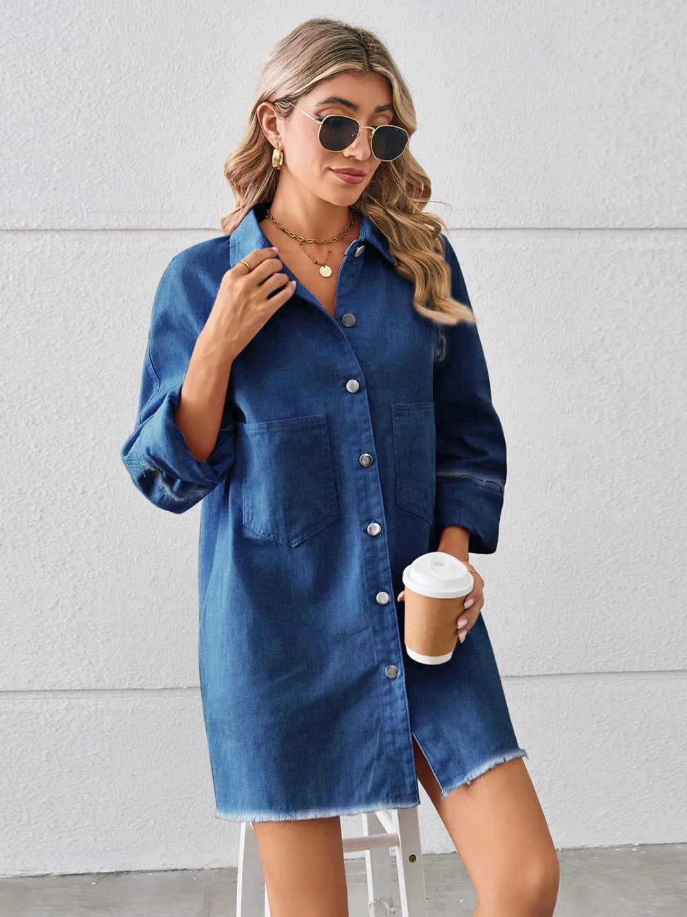 Raw Hem Button-Up Denim Dress by Manny