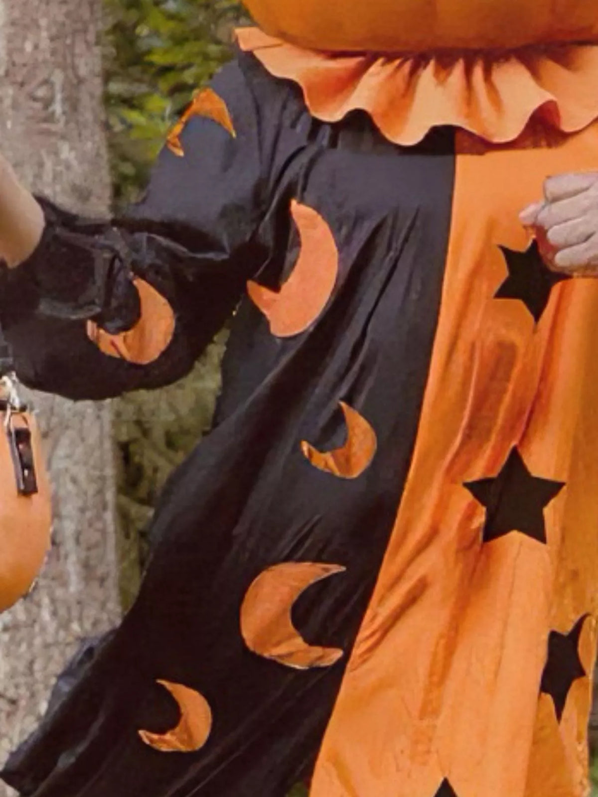 Two-Tone Star and Moon Print Jumpsuit in Tangerine