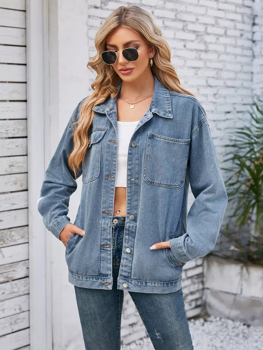Button-Up Denim Jacket with Detachable Hood by Manny