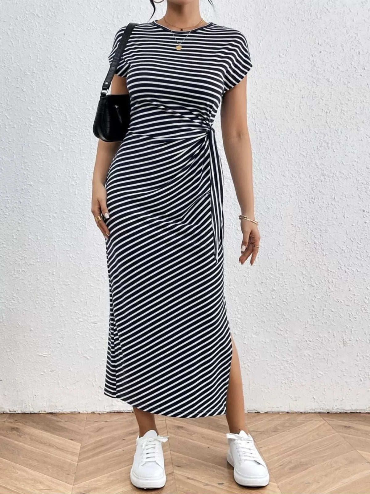 Striped Tie-Side Midi Dress