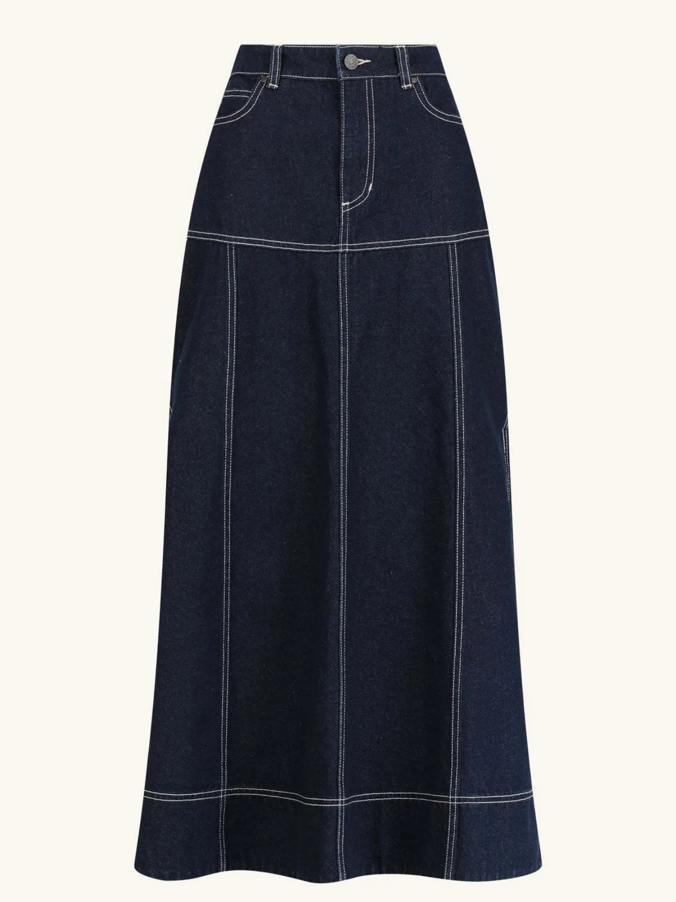 High-Waist Slit Denim Maxi Skirt in Dark Wash