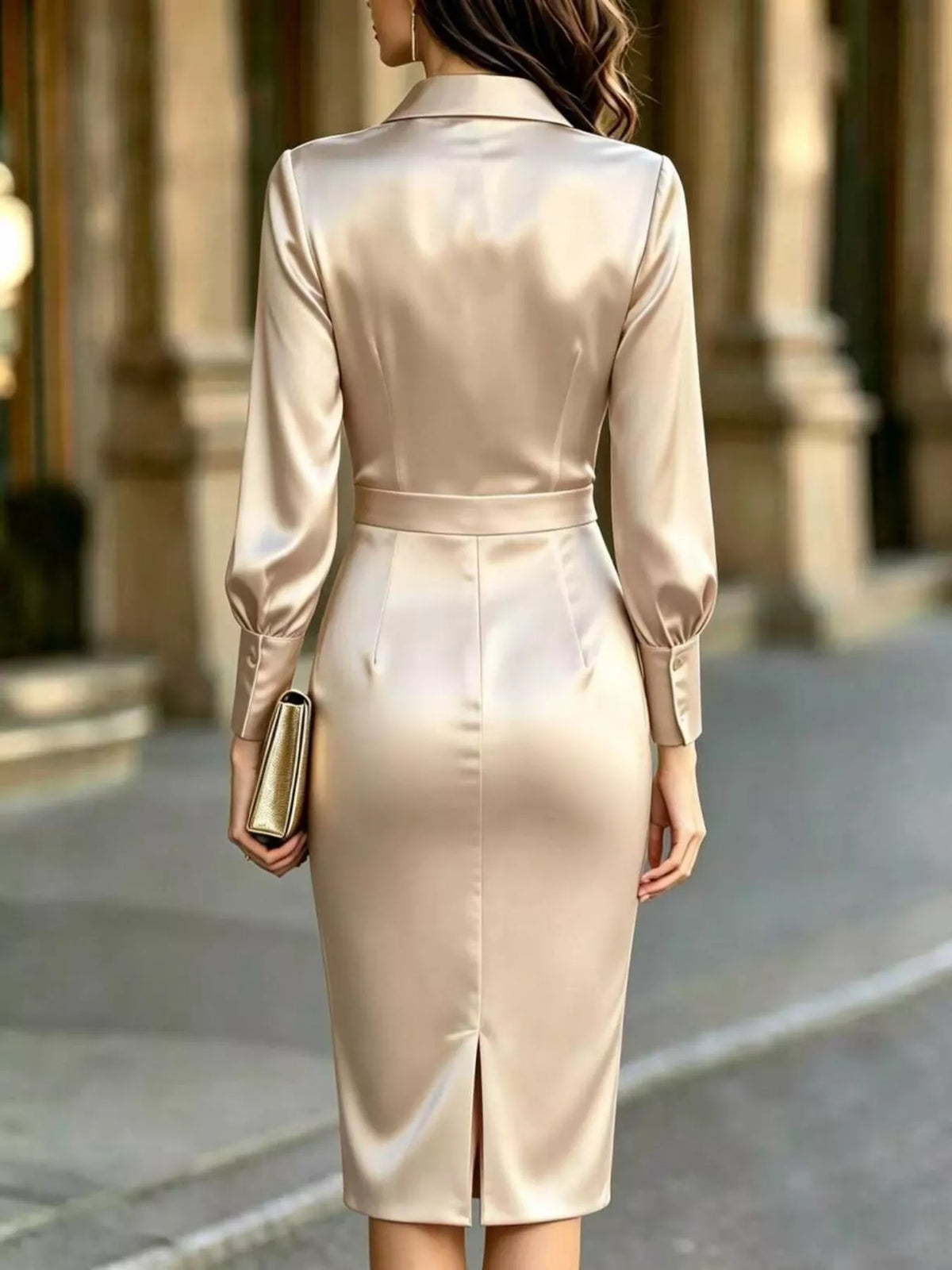 Satin Lantern Sleeve Midi Dress