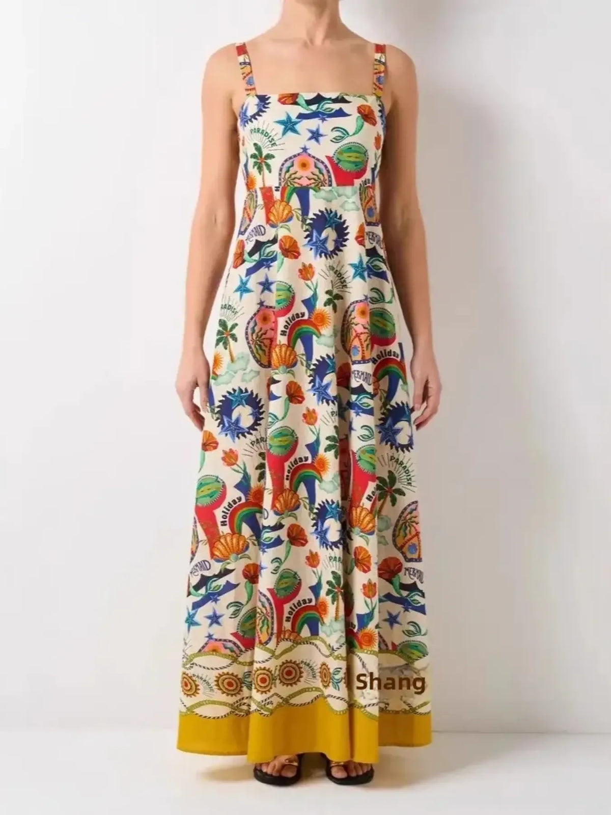 Printed Square Neck Maxi Cami Dress in Painted Pattern