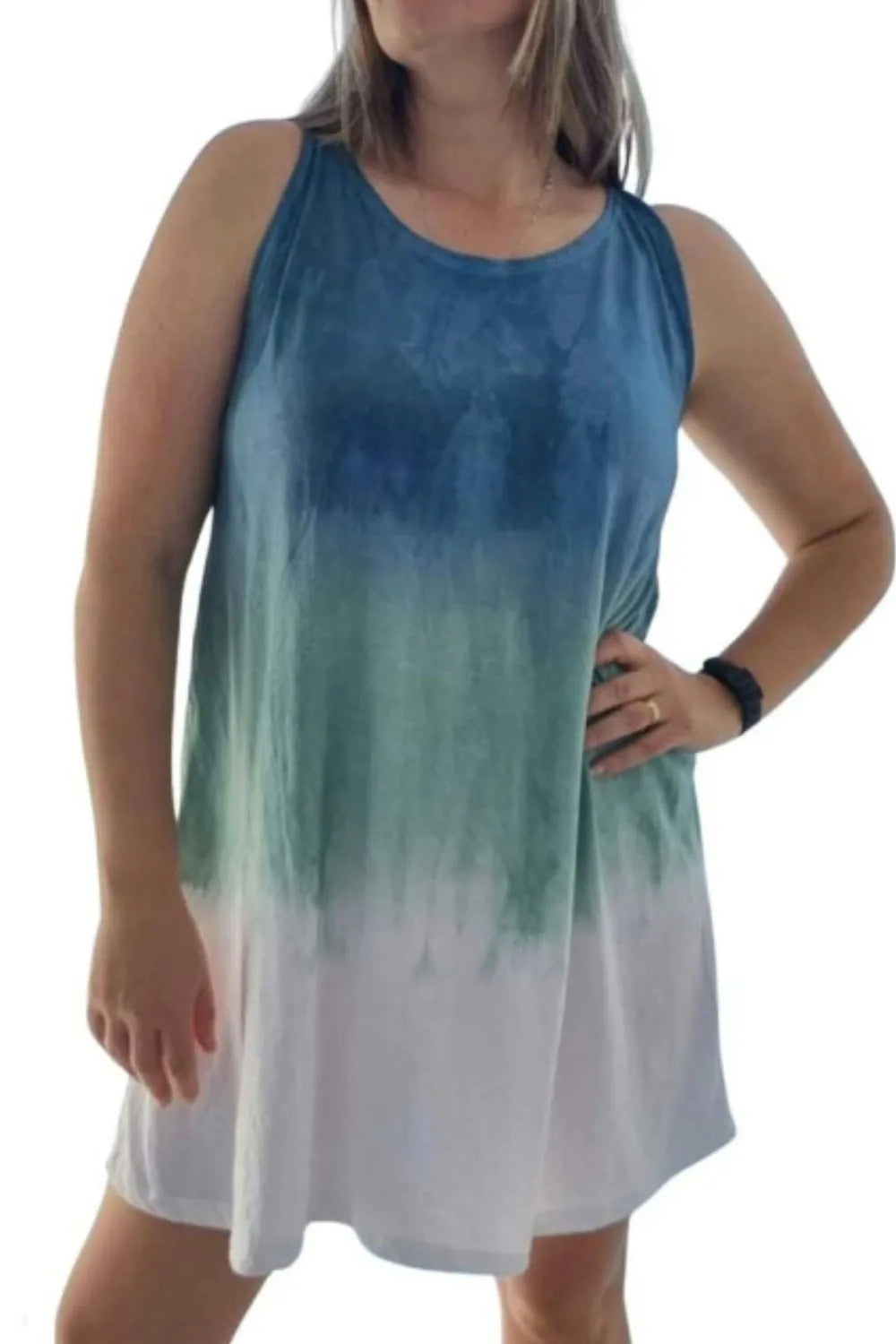 Tie-Dye Sleeveless Mini Tank Dress in Camel