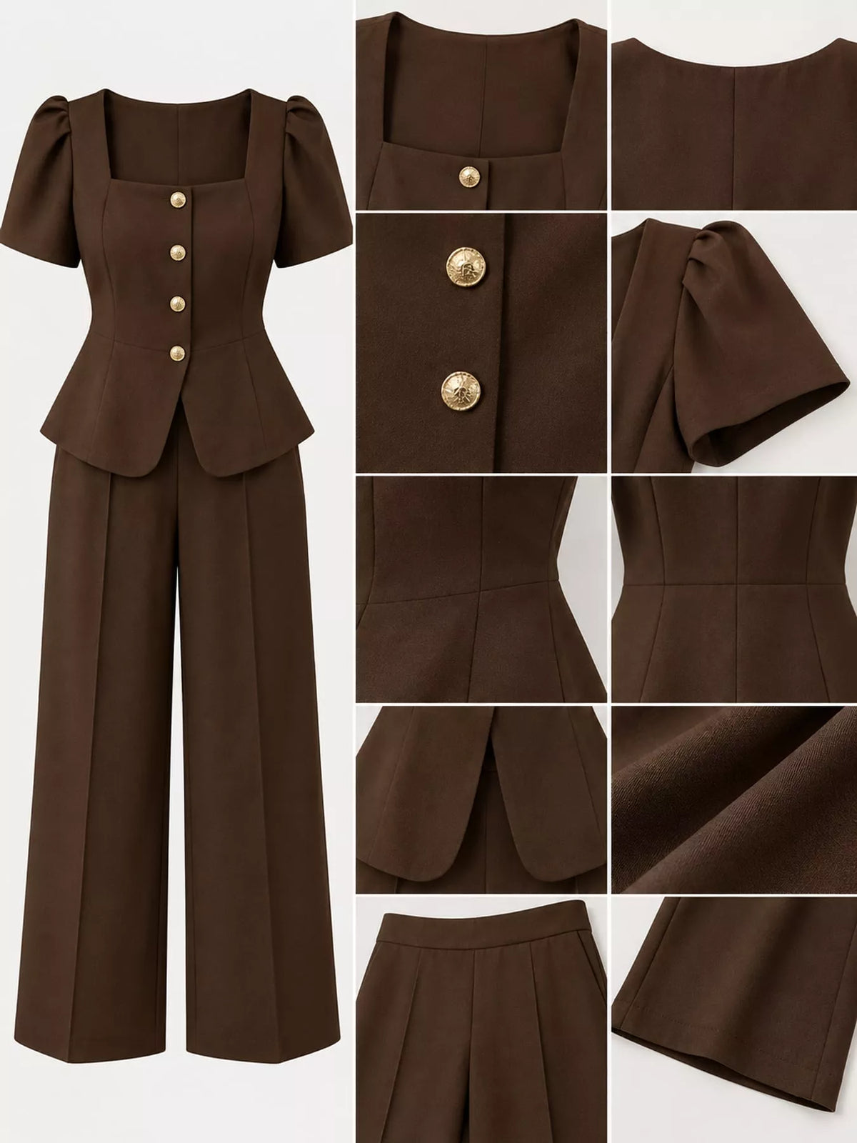 Peplum Top and Wide-Leg Pants Two-Piece Set