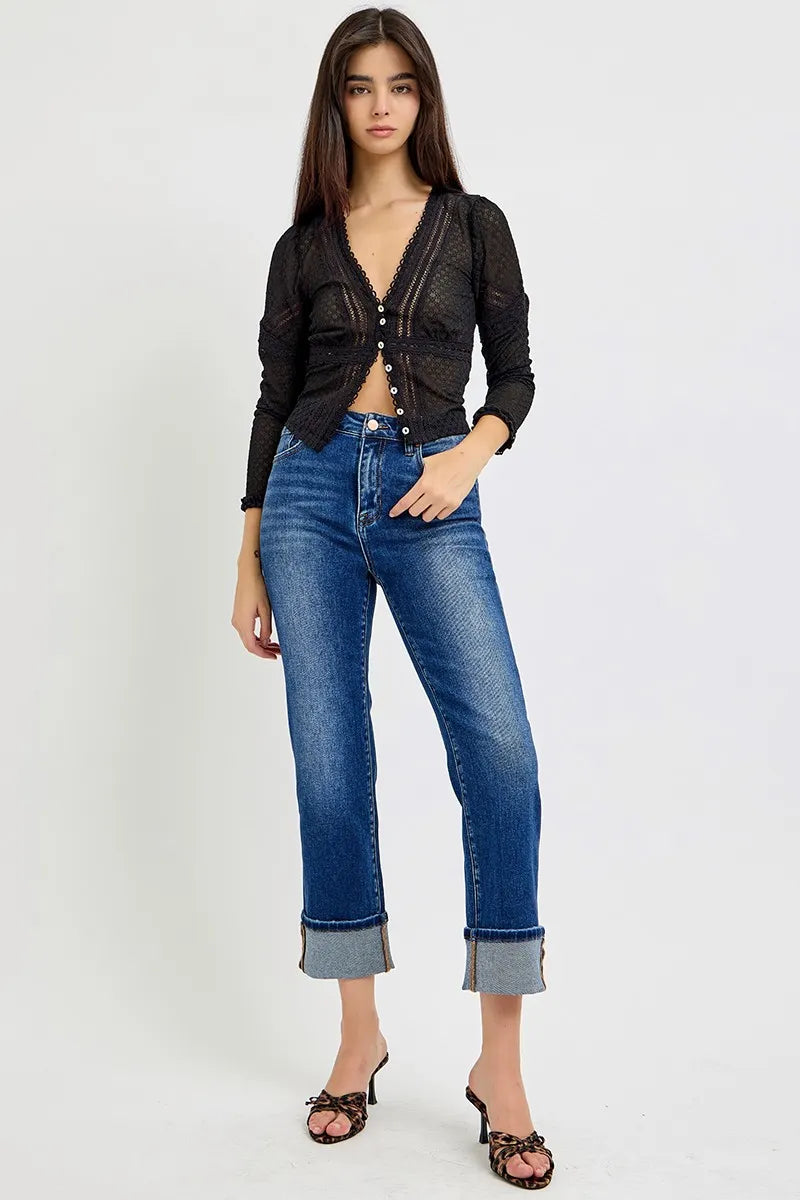 Risen High Rise Ankle Straight Jeans in Dark Wash
