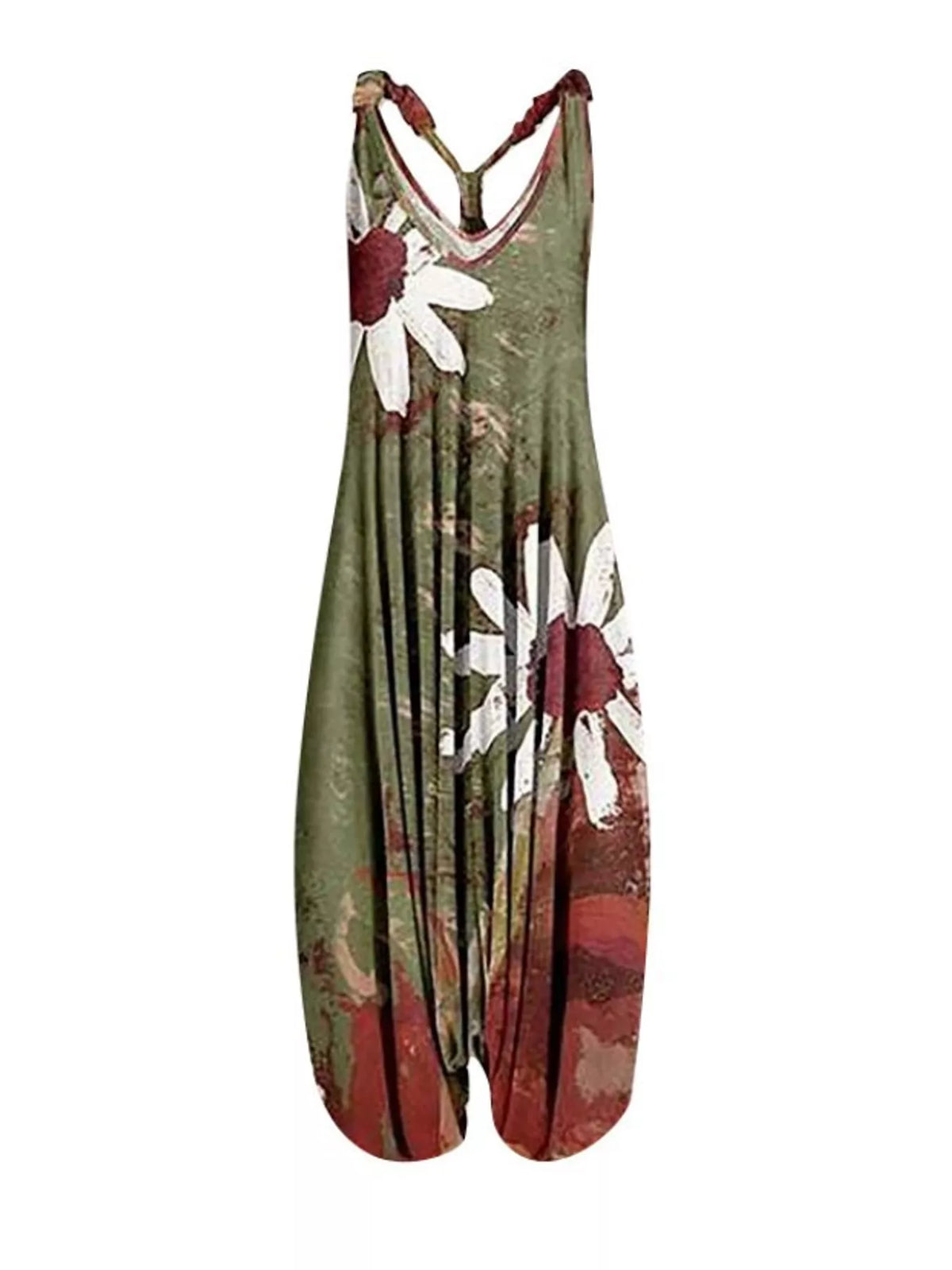 Plus Size Printed V-Neck Sleeveless Romper