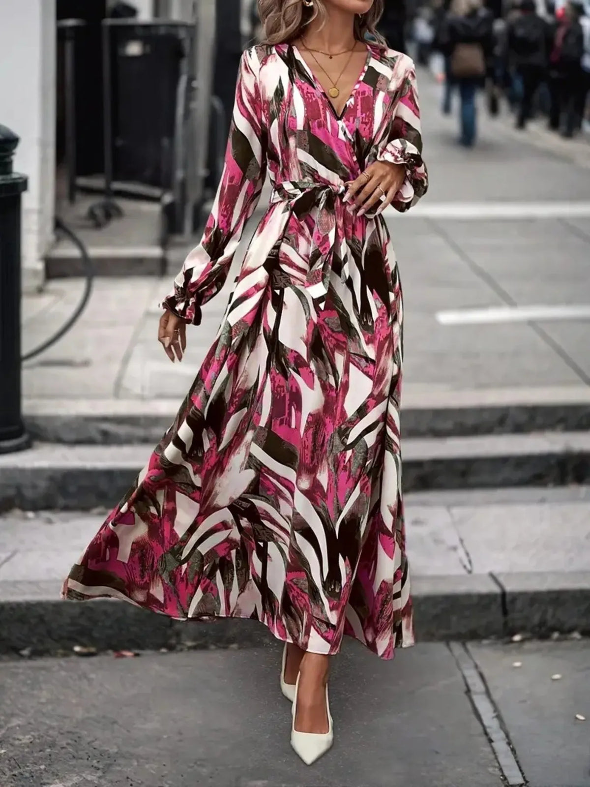 Surplice Maxi Dress with Flounce Sleeves