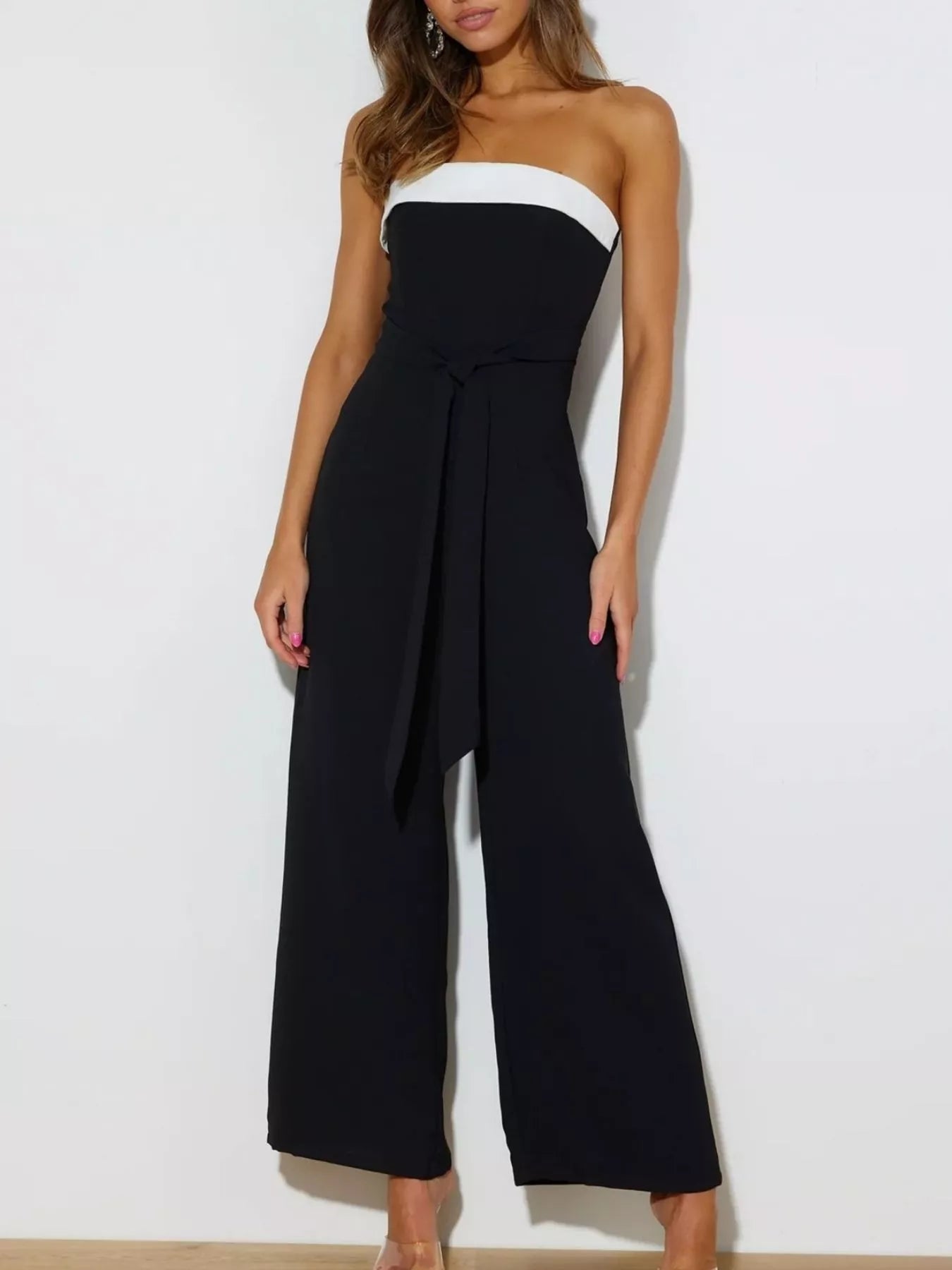 Contrast Tube Wide Leg Jumpsuit in Black