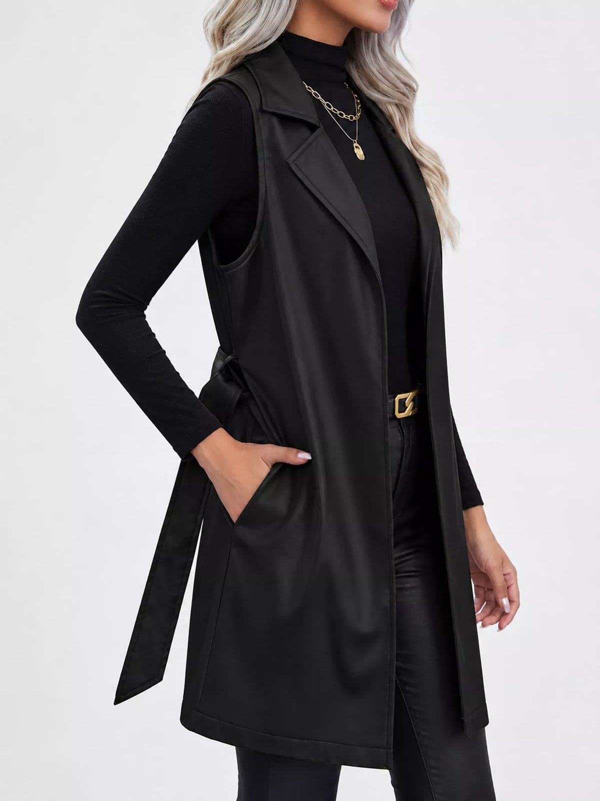 Tie-Waist Longline Vest Coat